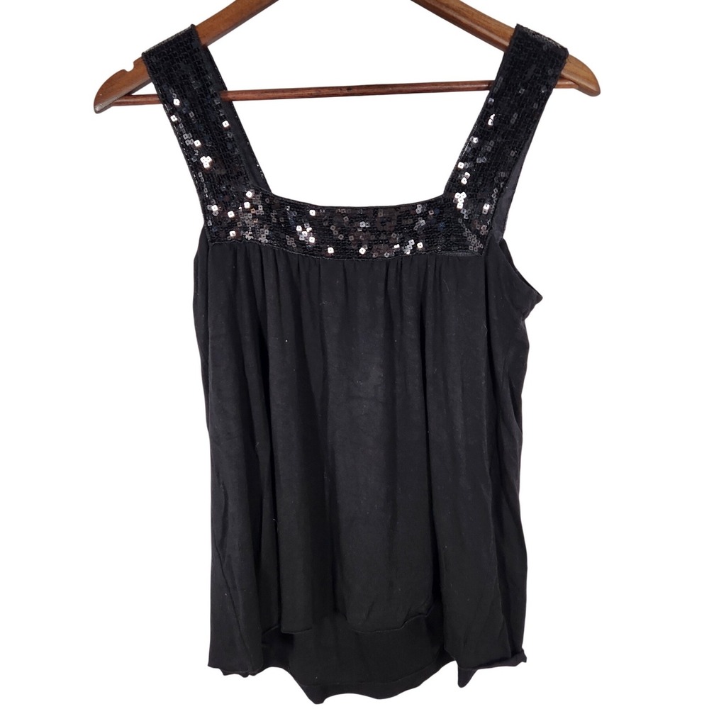 Vintage Velvet Brand Made in USA Black Sequined Maternity Tank Top Size Small
